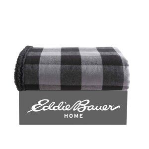 Cabin Plaid Sherpa Grey/Black Cotton Reversible Throw Blanket